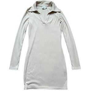 Princess Polly Nude Ribbed Collared long sleeve Dress